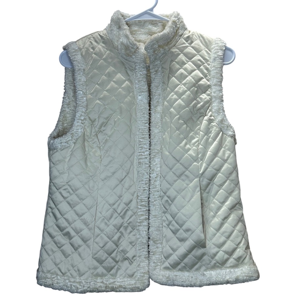Lauren Ralph Lauren Reversible Quilted to Faux Persian Lamb Fur Cream Vest‎ SZ M
